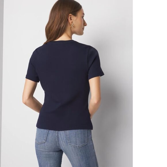 WHBM Button Shoulder Tee Navy - Picture 3 of 6